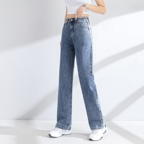 Real shot of drapey thin wide-leg jeans for women's spring new style loose floor-length mopping retro high-waisted women's straight length