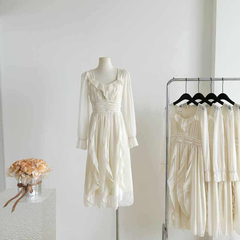 Spring women's 2024 new style French style high-end small slim-fitting white dress princess dress