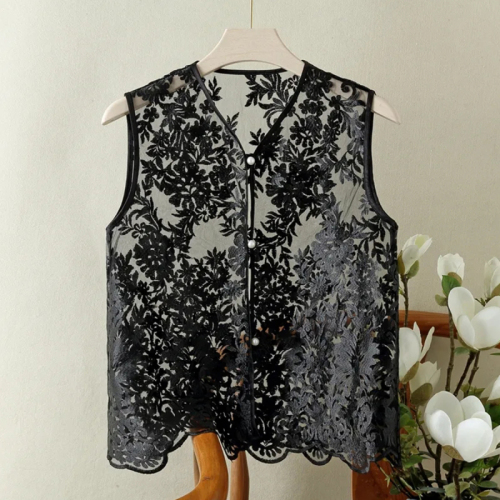 Quality inspection officer picture dignified 2024 new summer glossy embroidered vest for women summer layered fashionable vest jacket top