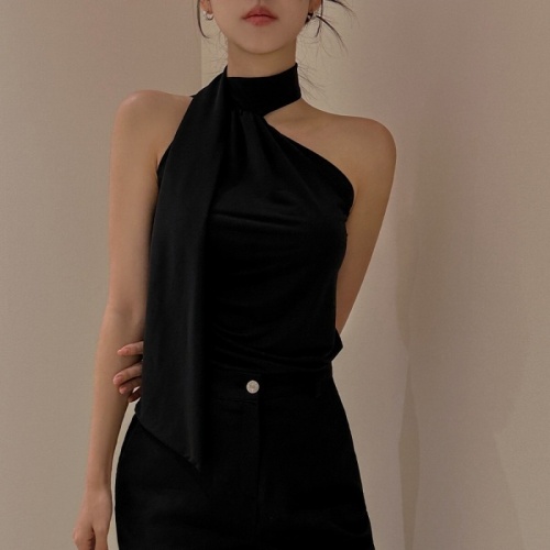 Korean chic gentle temperament niche design pure desire halter neck ribbon slim sleeveless vest top