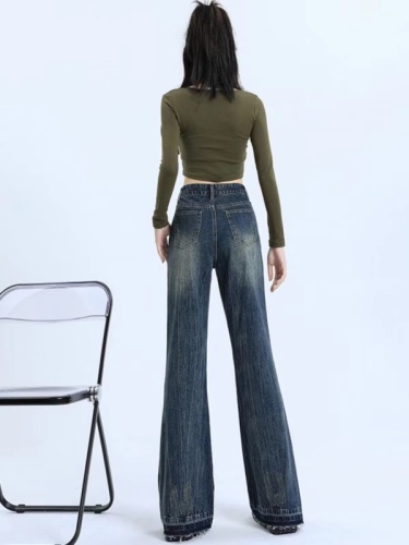 Plus size fat girl autumn and winter new wide leg jeans women's high waist fashion straight loose wide leg floor mopping pants