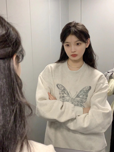 Chinese cotton composite thin 310g/plus velvet 410g autumn and winter sweatshirt for women with print