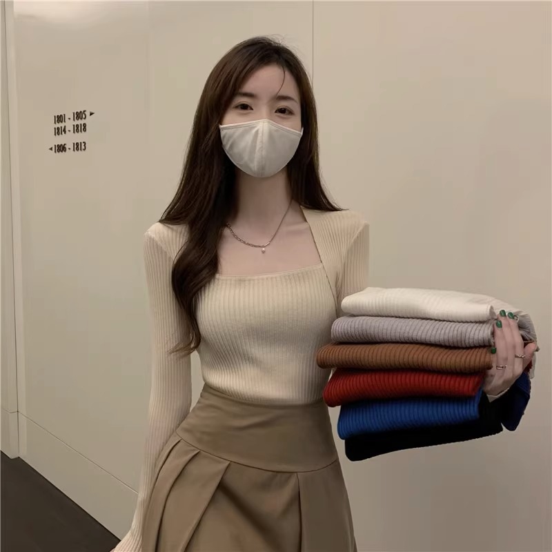Slim-fitting inner layering shirt for women in autumn and winter, western style versatile thin sweater 2024 new style pure lust style knitted top