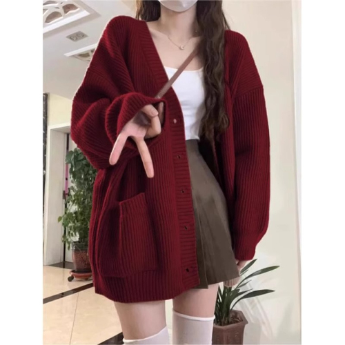 Arctic Velvet Acrylic 35% Nylon 40% PBT 25% Sweater Jacket Knitted Cardigan Loose V-neck Top