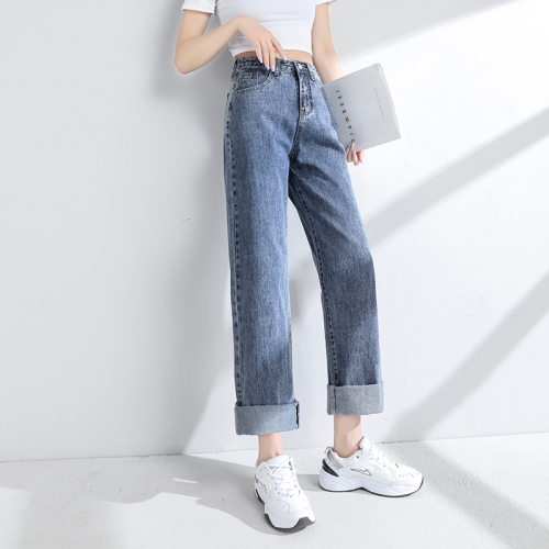 Real shot of drapey thin wide-leg jeans for women's spring new style loose floor-length mopping retro high-waisted women's straight length