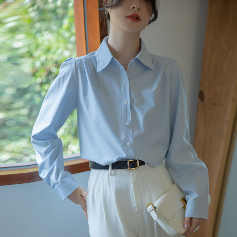 French style blue shirt for women spring and autumn new design niche professional commuting long-sleeved top