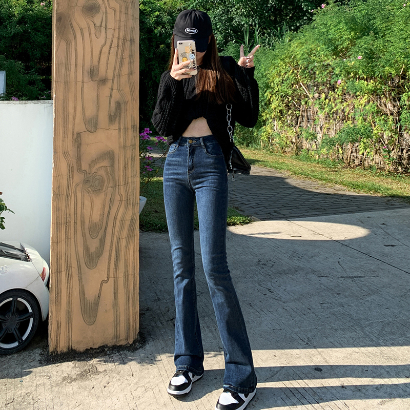 High-waisted slightly booted jeans for women, new autumn clothing, retro wide-leg slimming, extended flared pants, trendy