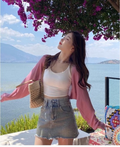 Cardigan, women's thin summer sun protection shawl, ice silk coat, waistcoat blouse, air-conditioning shirt, short top