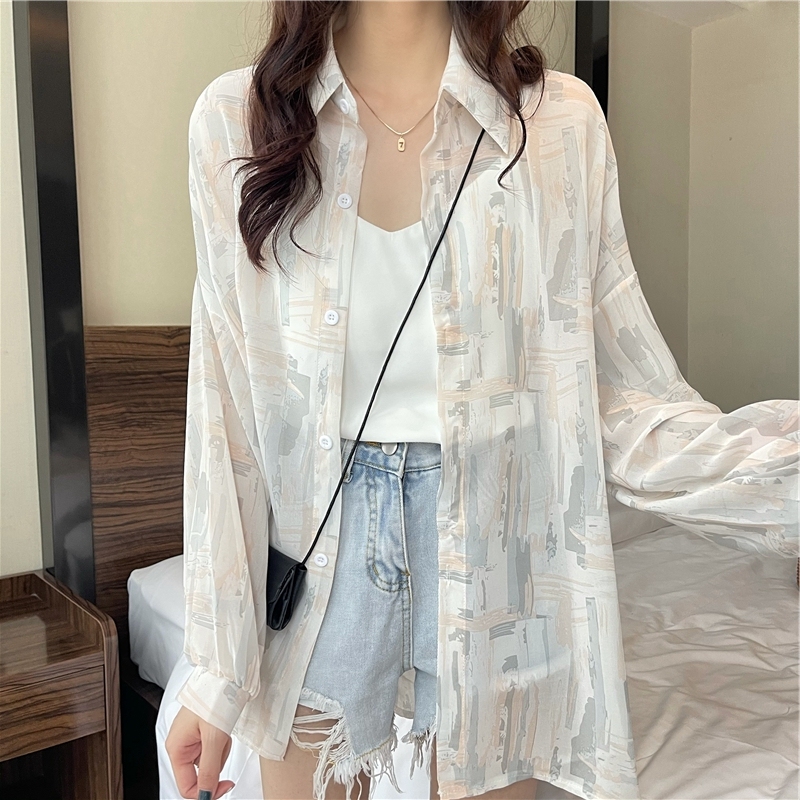 Tie-dye chiffon shirt women's thin summer loose-fitting air-conditioned cardigan top ice silk long-sleeved sun protection jacket