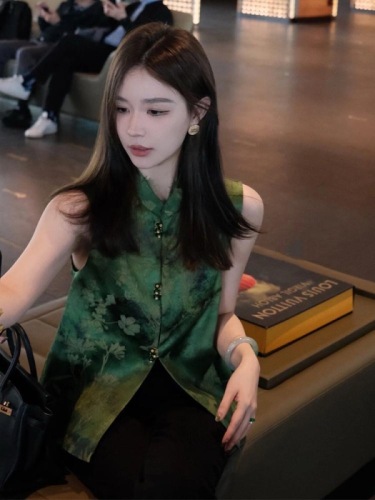 Chinese old money style women's clothing 2024 spring and autumn new high-end improved Tang suit national style green ancient style vest jacket