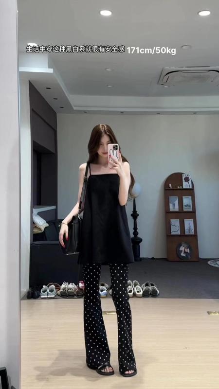 舒胡蕾 假日少女套裝 黑色吊帶波點褲套裝氣質時尚休閒女士簡約