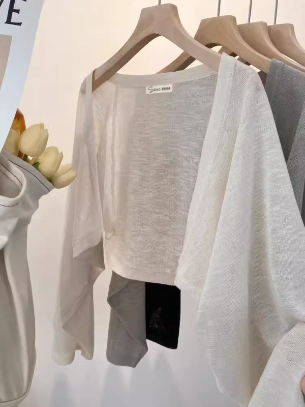 Bat-sleeve ice silk thin knitted cardigan for women summer suspender wear sun protection blouse jacket air-conditioning shirt short top