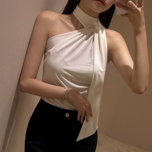 Korean chic gentle temperament niche design pure desire halter neck ribbon slim sleeveless vest top