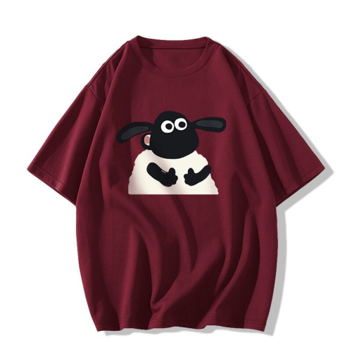 Heavy combed cotton 200g versatile casual white short-sleeved T-shirt for women summer loose back collar printed style