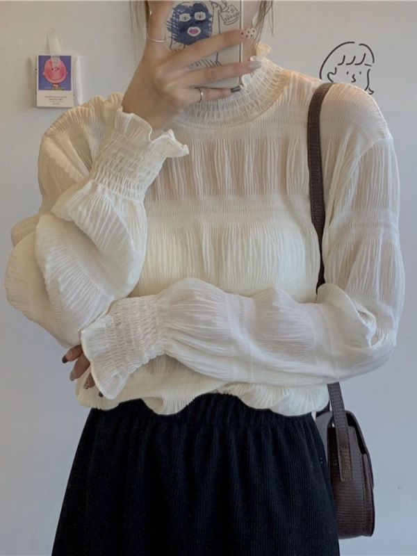 Half turtleneck lace shirt bottoming shirt for women spring and autumn new design shirt with top and stylish small shirt with sweater