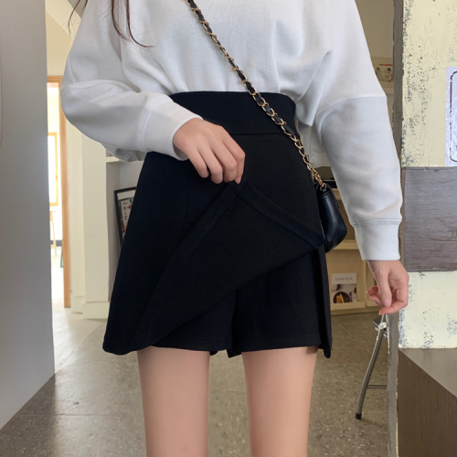 Slit culottes for women in spring, Korean version, versatile high-waisted slimming A-line short skirt for small people