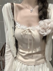 Photographed Summer Korean Style Fitted Pure Desire Lace Edge Strap Bralette for Slimming Camisole Top