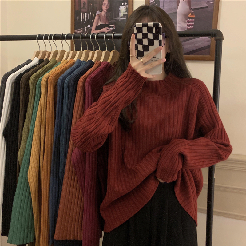 ~Korean style new versatile lazy loose thickened pullover half turtleneck sweater 15 colors code number