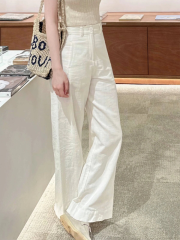 White loose casual trousers for women summer new high-waist drape suit pants small straight slim wide-leg pants