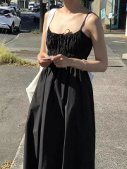 South Korea Dongdaemun Women's 2024 Summer Casual Solid Color Temperament Waistless Backless Thin Suspender Dress