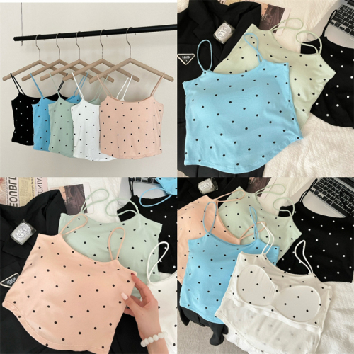 Actual price ~ Polka-dot French high-end small camisole for outer wear and design with breast pads for inner wear