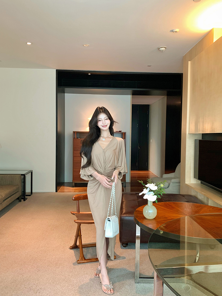 實拍 貴婦姐姐 夏日涼感慵懶長裙法式優雅針織連衣裙