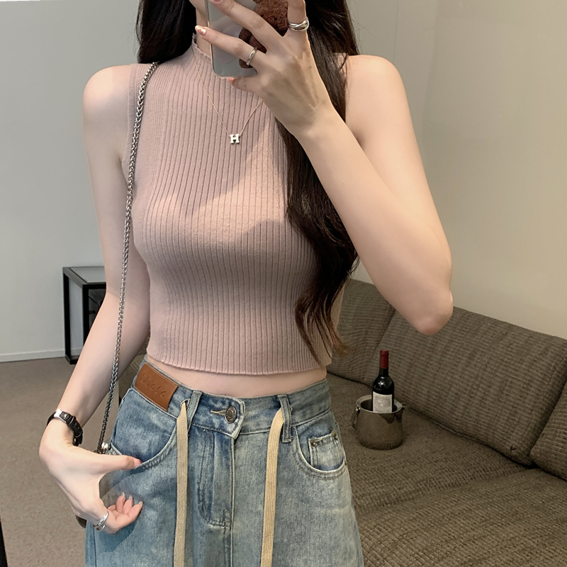 織背心女夏季新款修身外穿小西裝內搭短款坑條無袖上衣