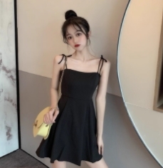 Cotton 2024 new summer solid color suspender dress for women