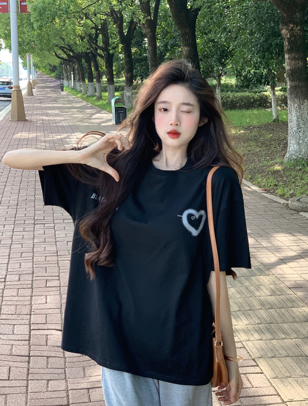 Printed cotton short-sleeved T-shirt women's printed half-sleeved top