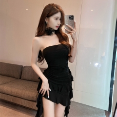 Shooted niche design asymmetrical bodycon skirt summer new pure desire style hot girl strapless dress women