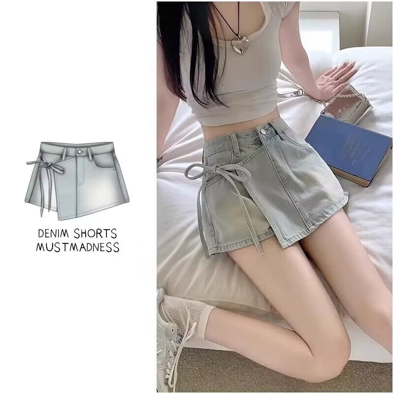 Women's Summer A-line High-Waist Unstructured Trendy Belted Short Pants for Petite Fashion Girls
