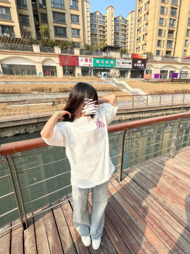 Design niche letter print white pure cotton short-sleeved T-shirt women's summer oversize American couple tops