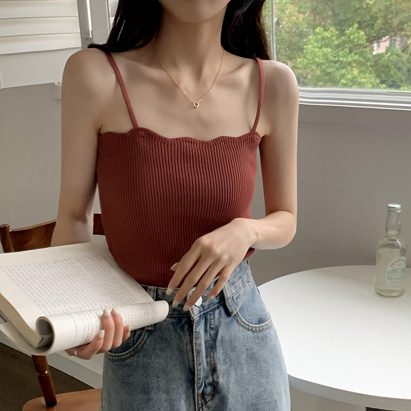 Women's Summer Outerwear with Small Suspenders Retro Hong Kong Style Sleeveless Top Korean Style Simple Bottoming Knitted Vest