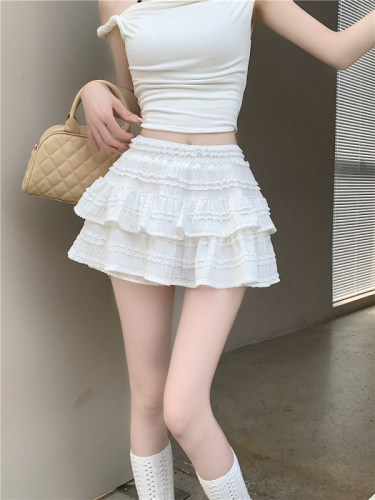 Official Photo Double Layer Lace Cake Skirt Summer New A-Line Short Lace Ballet Puff Skirt for Women