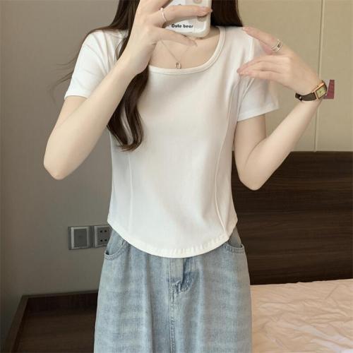 Actual shots in stock Summer new large size T-shirt simple short-sleeved round neck solid color top for women