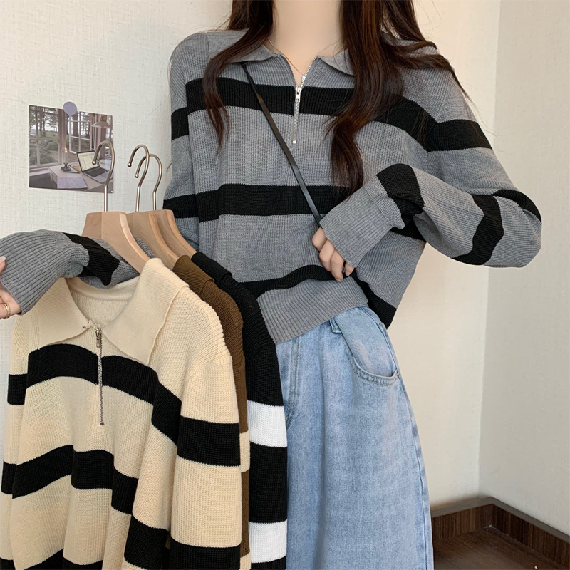 New version of Korean-style design half turtleneck zipper patchwork sweater