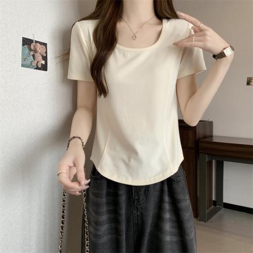 Actual shots in stock Summer new large size T-shirt simple short-sleeved round neck solid color top for women