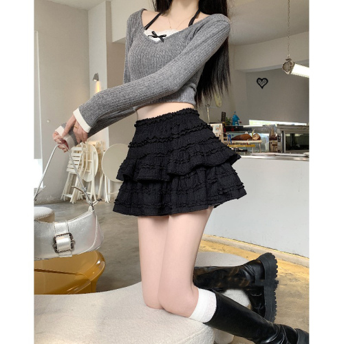 Official Photo Double Layer Lace Cake Skirt Summer New A-Line Short Lace Ballet Puff Skirt for Women