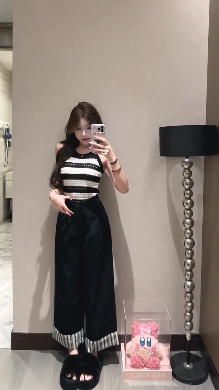 2024夏季上新美式辣妹美背鏤空條紋背心女無袖上衣小眾