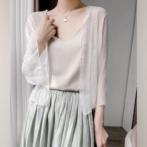 Sun protection blouse for women, thin tulle shawl, summer matching suspender skirt, cardigan, cheongsam, chiffon waistcoat