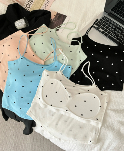 Actual price ~ Polka-dot French high-end small camisole for outer wear and design with breast pads for inner wear