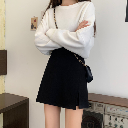 Slit culottes for women in spring, Korean version, versatile high-waisted slimming A-line short skirt for small people