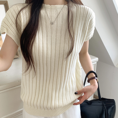 Real shot of plus size women's fat mm mid-length sleeveless knitted Korean style solid color simple casual small turtleneck pullover sweater