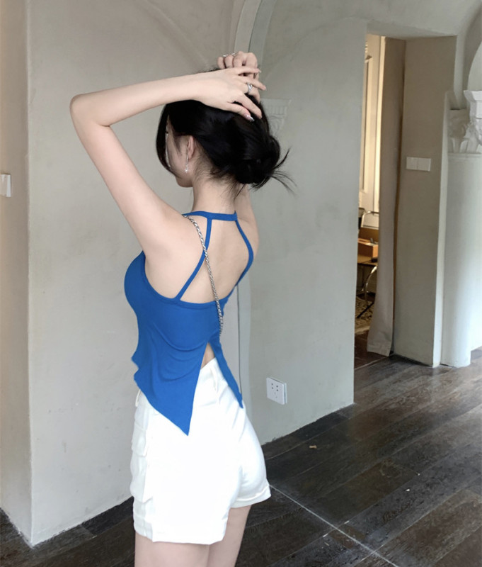 Actual photos and real prices ~ hot girl's backless inner wear, sexy and unique vest with breast pads and slits, beautiful back