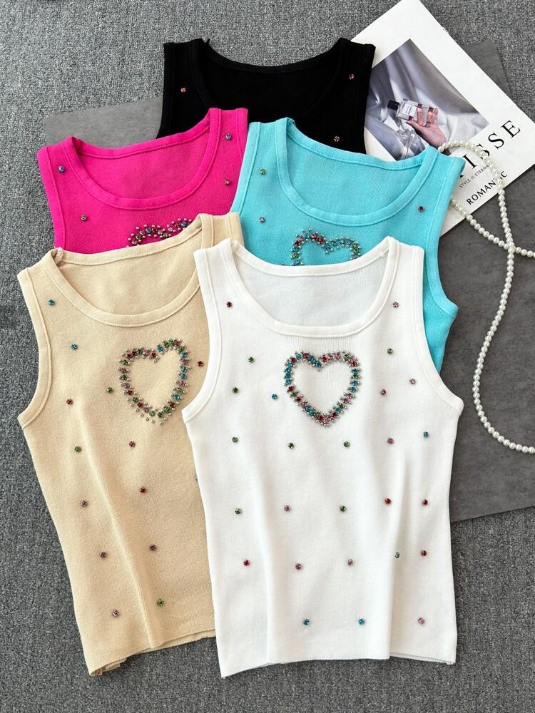 Heavy Industry Love Heart Darning Tank Top for Women - Summer New Arrival, Hot and Trendy, Versatile and Fitting, Slimming Blouse