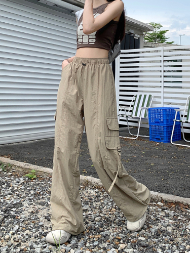 Real shot ~ retro hot girl straight overalls women's summer loose wide-leg pants casual pants floor-length leggings long pants