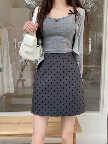 Summer new polka-dot skirt for women with hip-hugging high-waisted A-line sweet retro slim skirt