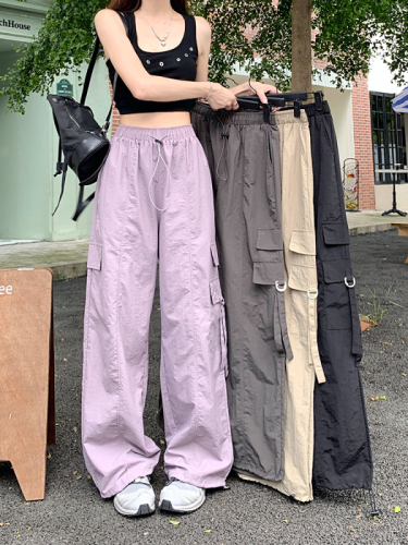 Real shot ~ retro hot girl straight overalls women's summer loose wide-leg pants casual pants floor-length leggings long pants