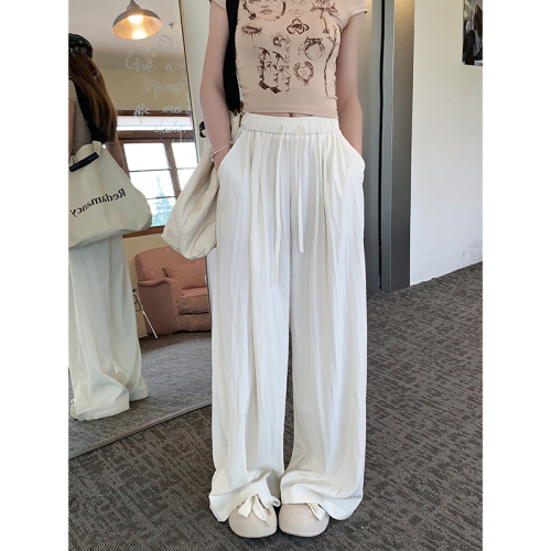 Real shot!  2024 New Elastic Waist Draping Fashionable Textured Pleat Casual Pants Slim Floor-length Loose Pants for Women