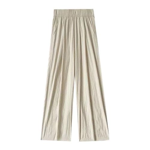 ‘Can be made into large sizes’ ice silk cotton and linen wide-leg pants for women, thin high-waisted casual straight-leg gray pleated lazy Yamamoto pants